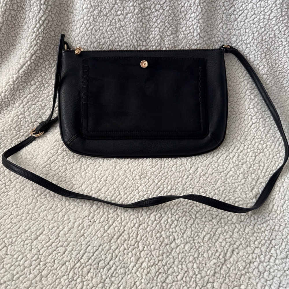 LC Lauren Conrad women’s black faux leather suede crossbody bag